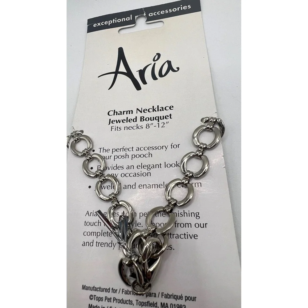 Aria Flower Charm Dog Necklace Blue Green Crystal 8–12